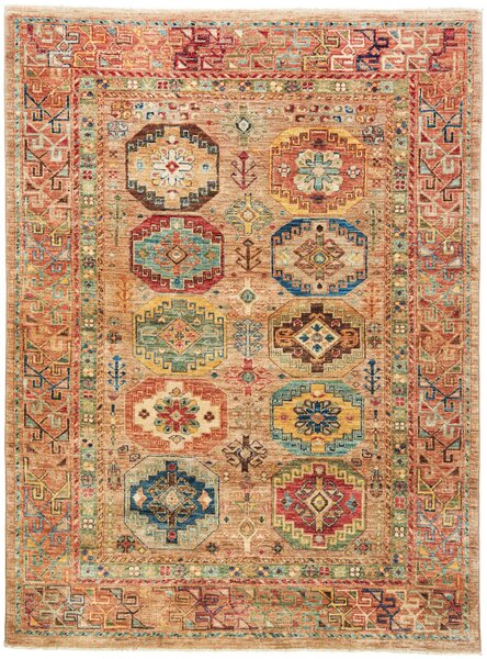 Tappeto Tribal Pakistan Astratto Ocra Policromo 147x199 Cm