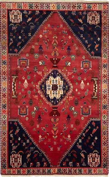 Tappeto Shiraz Persia Medaglione Rosso Blu Scuro 177x280 Cm