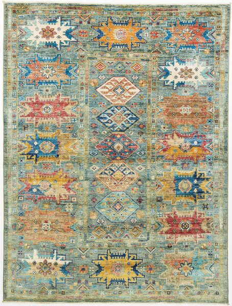 Tappeto Tribal Pakistan Geometrico Acquamarina Policromo 151x199 Cm