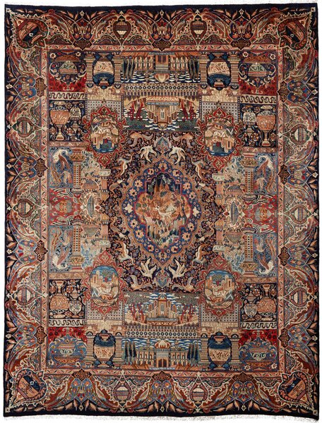 Tappeto Kashamr Zirkhaki Persia Medaglione Blu Rosso 294x385 Cm