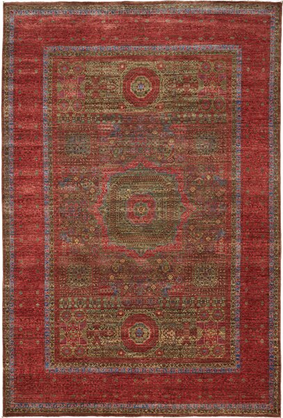 Tappeto Mamlouk Pakistan Geometrico Rosso Verde 200x299 Cm