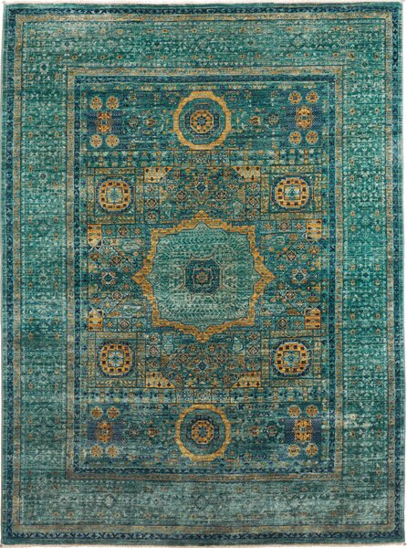 Tappeto Mamlouk Pakistan Medaglione Turchese Oro 148x202 Cm