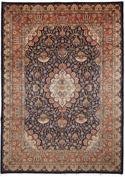 Tappeto Kashamr Zirkhaki Persia Medaglione Blu Scuro Terracotta 248x346 Cm