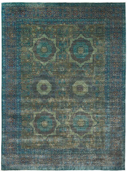 Tappeto Mamlouk Pakistan Geometrico Petrolio Verde 265x362 Cm