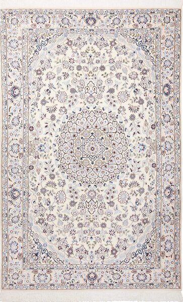 Tappeto Nain 9la Persia Medaglione Avorio Blu 132x205 Cm