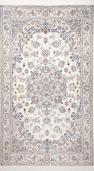 Tappeto Nain 9la Persia Medaglione Avorio Blu 150x237 Cm