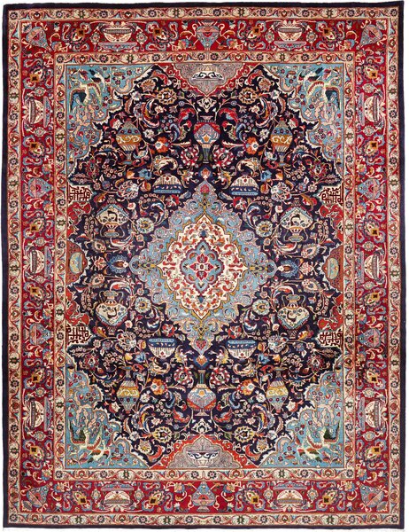 Tappeto Kashamr Zirkhaki Persia Medaglione Blu Notte Rosso 292x390 Cm