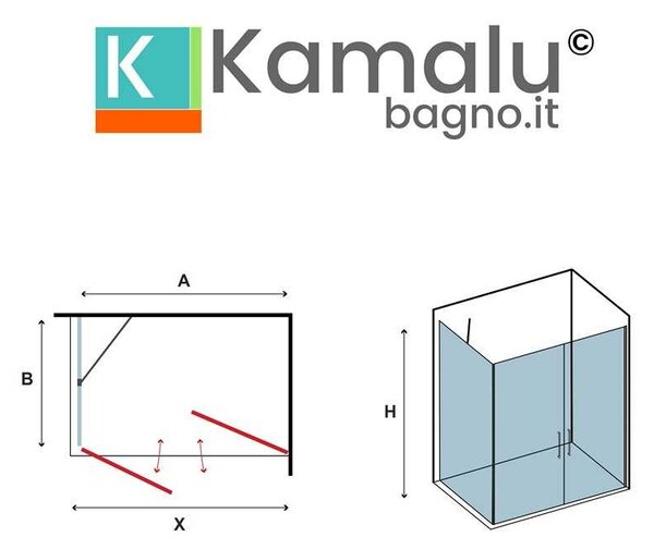 Kamalu box doccia 90x70 nero fisso 90 apertura saloon 70 altezza 200h | ks2800as