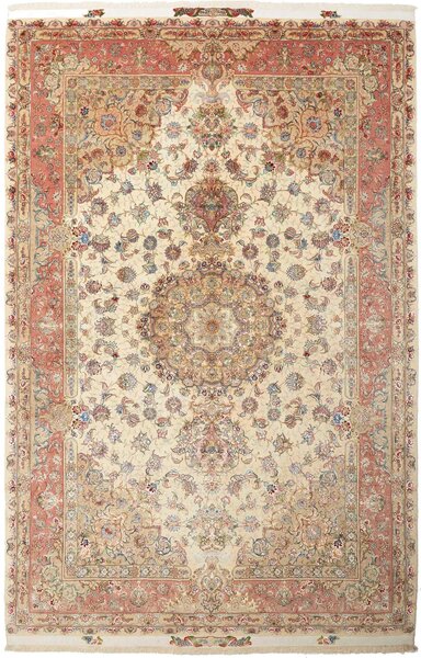Tappeto Tabriz 70 Raj Persia Medaglione Crema Rosa Antico 207x322 Cm