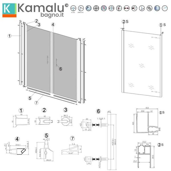 Kamalu box doccia 80x120 apertura saloon vetro satinato altezza 200h | ks2800as