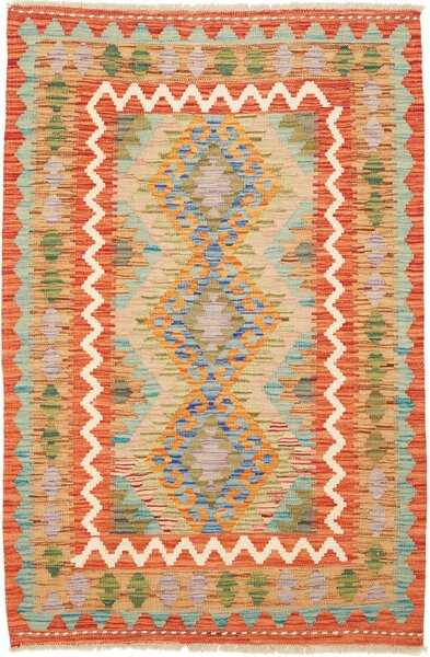 Tappeto Kilim Afghanistan Astratto Terracotta Azzurro 83x126 Cm