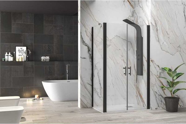 Kamalu box doccia 90x70 nero fisso 90 apertura saloon 70 altezza 200h | ks2800as