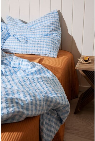 Biancheria da letto in crêpe esteso bianco e azzurro per letto singolo 140x220 cm Bæk&Bølge - JUNA