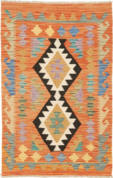 Tappeto Kilim Afghanistan Geometrico Arancione Nero 76x120 Cm