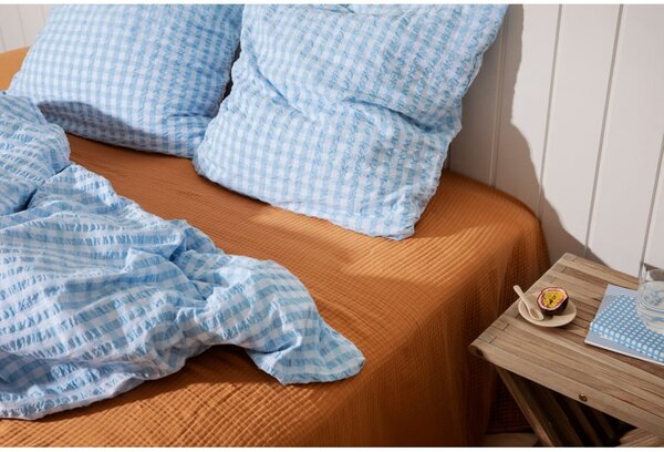 Biancheria da letto in crêpe esteso bianco e azzurro per letto singolo 140x220 cm Bæk&Bølge - JUNA