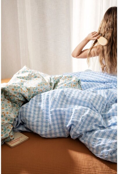 Biancheria da letto in crêpe esteso bianco e azzurro per letto singolo 140x220 cm Bæk&Bølge - JUNA