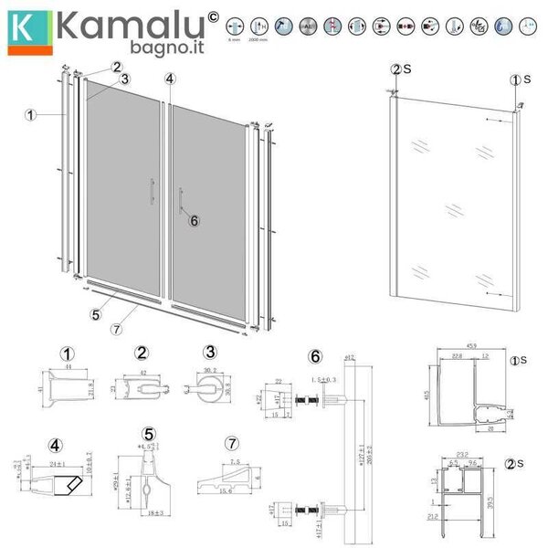 Kamalu box doccia 90x70 nero fisso 90 apertura saloon 70 altezza 200h | ks2800as