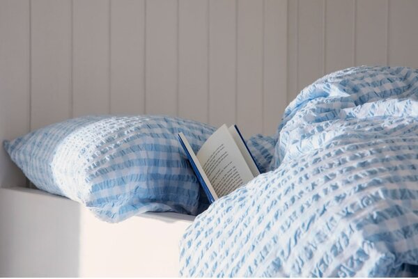 Biancheria da letto in crêpe esteso bianco e azzurro per letto singolo 140x220 cm Bæk&Bølge - JUNA