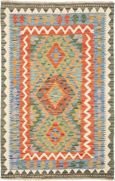 Tappeto Kilim Afghanistan Geometrico Arancio Azzurro 83x129 Cm