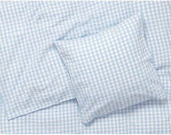 Biancheria da letto in crêpe esteso bianco e azzurro per letto singolo 140x220 cm Bæk&Bølge - JUNA