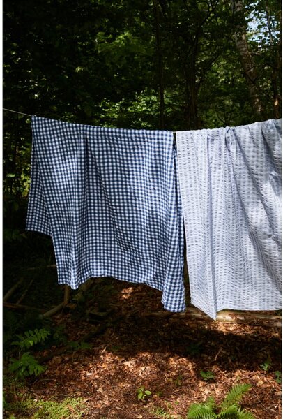 Biancheria da letto in crêpe esteso bianco e azzurro per letto singolo 140x220 cm Bæk&Bølge - JUNA