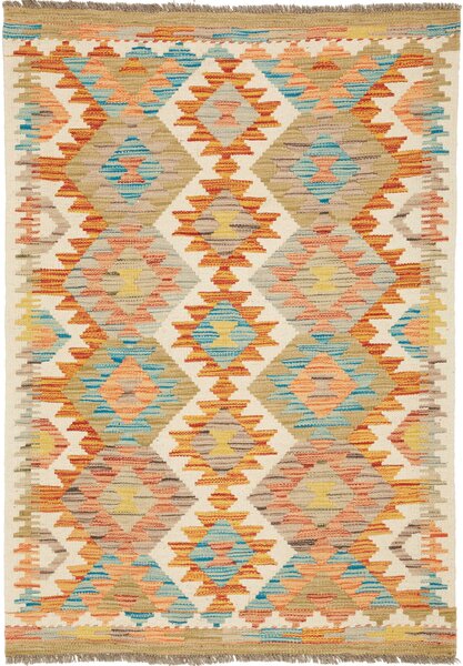 Tappeto Kilim Afghanistan Astratto Avorio Arancio Azzurro 83x119 Cm