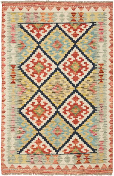 Tappeto Kilim Afghanistan Geometrico Multicolor Crema 86x129 Cm