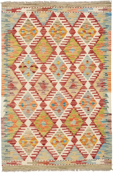 Tappeto Kilim Afghanistan Astratto Crema Rosso 81x121 Cm
