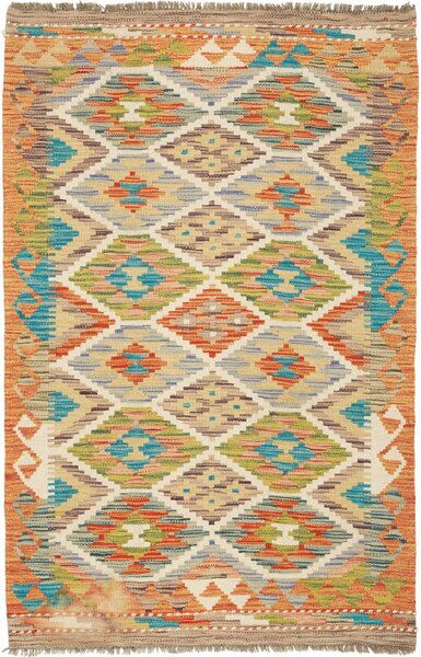 Tappeto Kilim Afghanistan Geometrico Arancio Azzurro 81x125 Cm