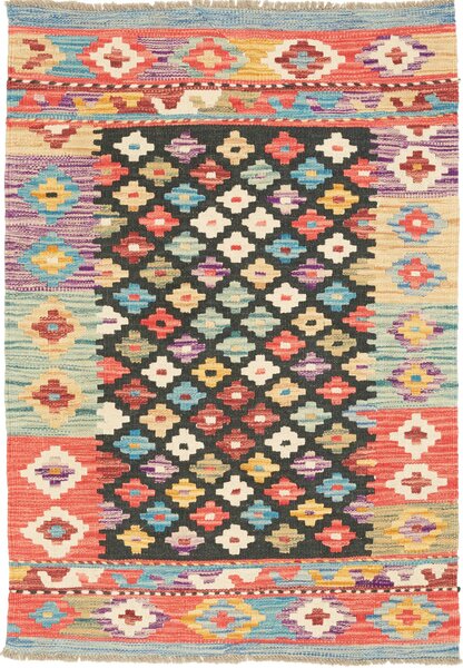 Tappeto Kilim Afghanistan Geometrico Multicolore Su Scuro 80x111 Cm