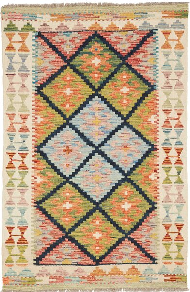 Tappeto Kilim Afghanistan Geometrico Crema Multicolore 81x125 Cm