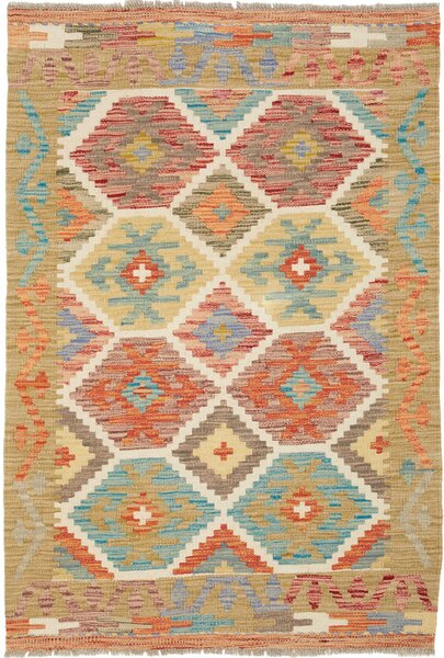 Tappeto Kilim Afghanistan Geometrico Beige E Multicolore 85x124 Cm