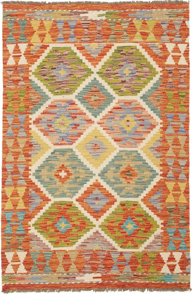 Tappeto Kilim Afghanistan Astratto Arancio Verde 83x126 Cm