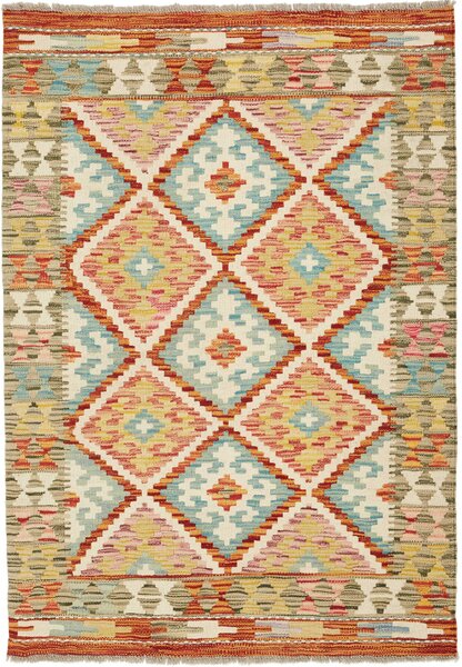 Tappeto Kilim Afghanistan Astratto Crema Azzurro 86x121 Cm