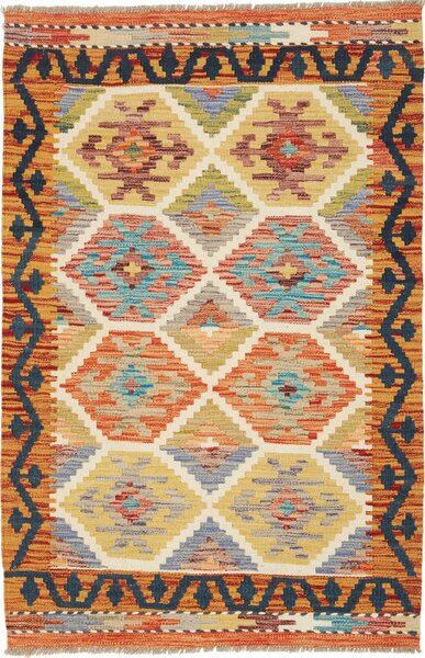 Tappeto Kilim Afghanistan Geometrico Crema Arancione 82x124 Cm