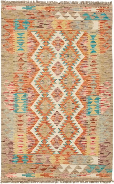 Tappeto Kilim Afghanistan Geometrico Beige Arancio Turchese 82x126 Cm