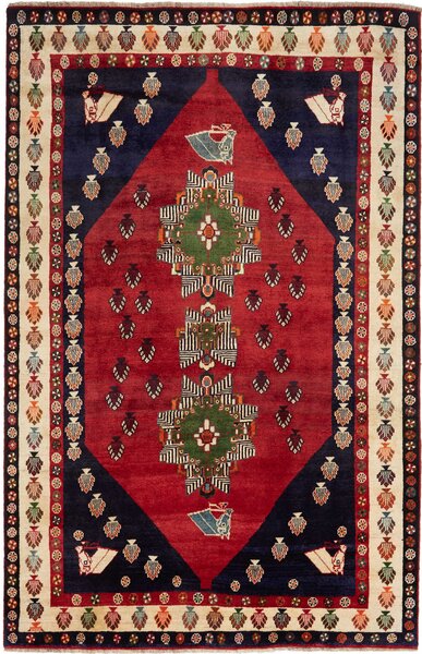 Tappeto Shiraz Persia Astratto Rosso Blu Beige 160x245 Cm