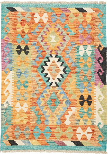Tappeto Kilim Afghanistan Geometrico Arancio Turchese 87x123 Cm