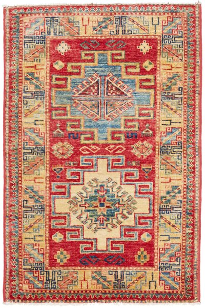 Tappeto Kazak Fine Pakistan Astratto Rosso Azzurro 63x97 Cm