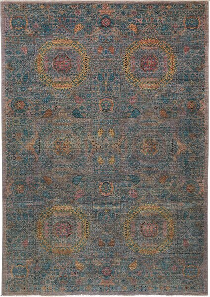 Tappeto Mamlouk Pakistan Floreale Verde Petrolio Grigio 202x297 Cm
