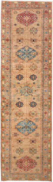 Tappeto Kazak Fine Pakistan Astratto Beige Rosso 83x296 Cm