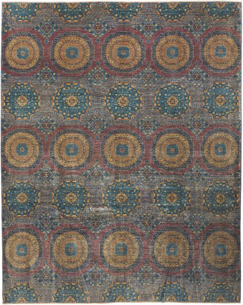 Tappeto Mamlouk Pakistan Astratto Blu Oro 246x303 Cm