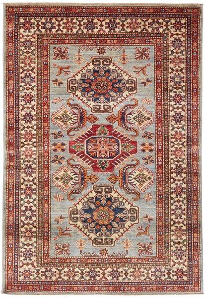 Tappeto Kazak Fine Pakistan Astratto Azzurro Rosso 125x181 Cm
