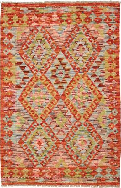 Tappeto Kilim Afghanistan Geometrico Terracotta Azzurro 84x125 Cm