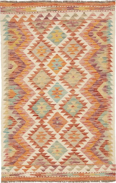 Tappeto Kilim Afghanistan Astratto Beige Arancio 80x126 Cm