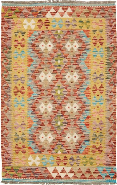 Tappeto Kilim Afghanistan Geometrico Policromo Terra 83x127 Cm