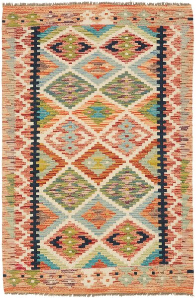 Tappeto Kilim Afghanistan Geometrico Multicolore Arancio 86x127 Cm