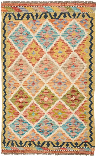 Tappeto Kilim Afghanistan Geometrico Multicolore Giallo 81x127 Cm