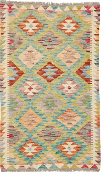 Tappeto Kilim Afghanistan Astratto Azzurro Arancio 77x128 Cm