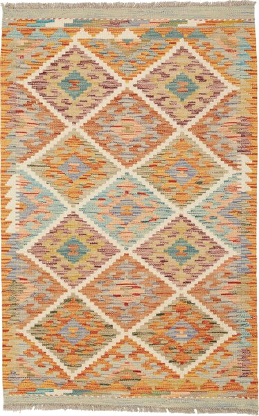 Tappeto Kilim Afghanistan Geometrico Arancio Azzurro 81x123 Cm